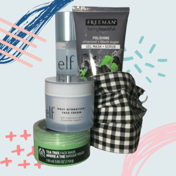 Some of my go-to skincare products with my favorite mask. 