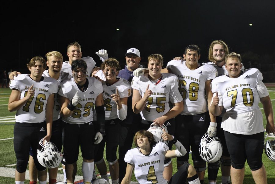 The O-line after their comeback win against Ponderosa, winning 35-28 with all points scored in the second half. All photos by Ashley Falk unless stated otherwise