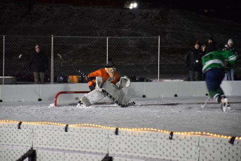 The Lewis-Palmer goalie faces a shot in a shoot out. Photo by Hannah Miller.
